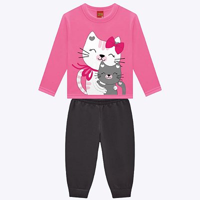 Conjunto Moletom Peluciado Gatinha Infantil Menina Kyly 1000736