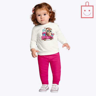 Conjunto Moletom Peluciado Corujinha Infantil Menina Kyly 1000740