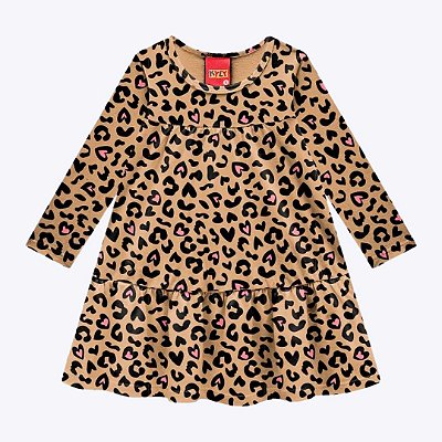 Vestido Manga Longa Animal Print Infantil Menina Kyly 1000752