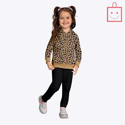 Conjunto Moletom com Capuz Oncinha Infantil Menina Kyly 1000763