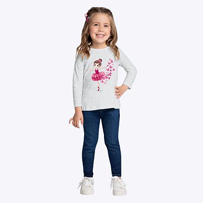 Blusa Manga Longa Bailarina Infantil Menina Kyly 1000749