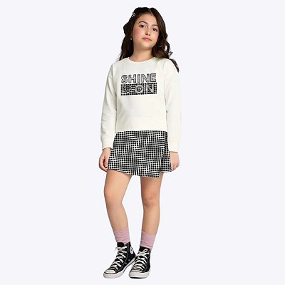 Conjunto Casaco Moletom e Short-Saia Quadriculado Infantil Menina Kyly 1000792