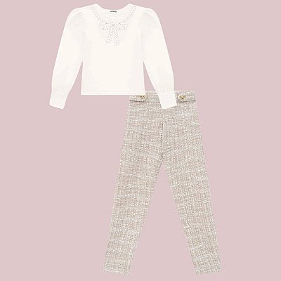 Conjunto Blusa em Cotton e Calça em Malha Tweed Milano Infantil Menina Infanti 79787