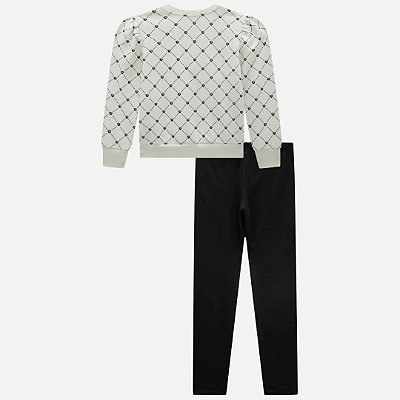 Conjunto Blusa em Moletom Peluciado e Calça Legging em Couro Sintético e Termoskin Infantil Menina Infanti 79806
