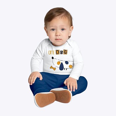 Conjunto Body Manga Longa e Calça Moletom Peluciado Bebê Menino Kyly 1000721