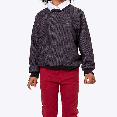 Conjunto Camisa Manga Longa com Blusa Cinza e Calça Sarja Infantil Menino Kyly 3002