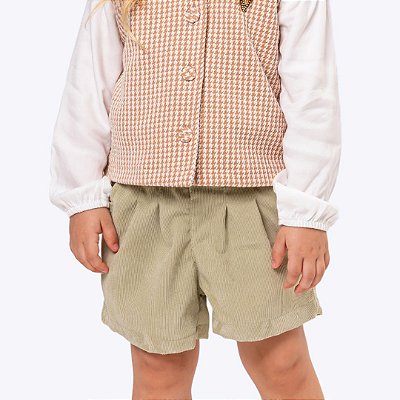 Conjunto Blusa Manga Longa com Colete Xadrez e Shorts Infantil Menina Vigat 4008