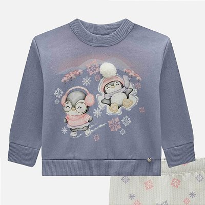 Conjunto Moletom Peluciado E Calça Legging Em Termoskin Peluciado Bebê Menina Infanti 80335 Azul