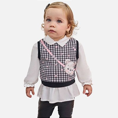 Conjunto Camisa Em Viscose Sarjada E Molecotton Com Calça Legging Em Couro E Termoskin Bebê Menina Infanti 80349 Preto