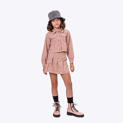 Conjunto Jaqueta E Shorts-Saia Sarja Infantil Menina Vigat 7016 Bege