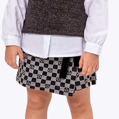 Conjunto Blusa Social Com Colete E Short-Saia Infantil Menina Vigat 4002 Preto