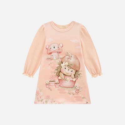 Vestido Manga Longa Em Malha Bee Bebê Menina Infanti 79382 Verde