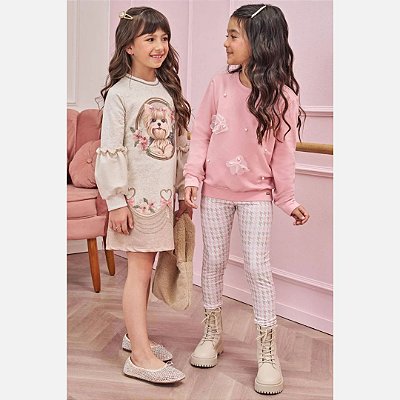 Conjunto Blusa Manga Longa E Calça Legging Em Molecotton Infantil Menina Infanti 79653 Rose