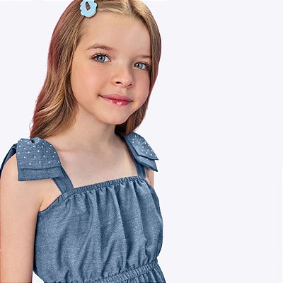 Vestido Jeans Infantil Menina Mundo Cinti 12499 Azul