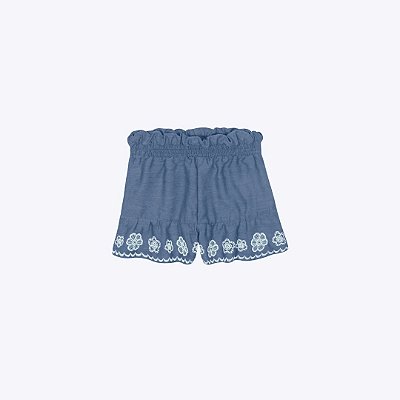 Conjunto Jeans Blusa Cropped e Shorts Tricoline Infantil Menina Mundo Cinti 12556