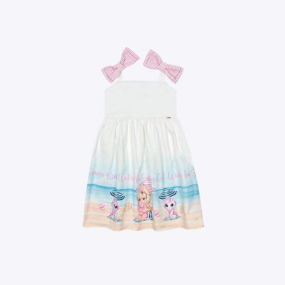 Vestido Off White Unicórnio Cetim Infantil Menina Mundo Cinti 12524 Offwhite