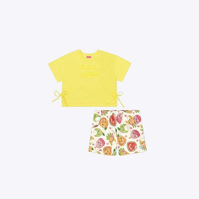 Conjunto Blusa Manga Curta E Shorts Estampado Frutinhas Infantil Menina Mundo Cinti 12557 Rosa