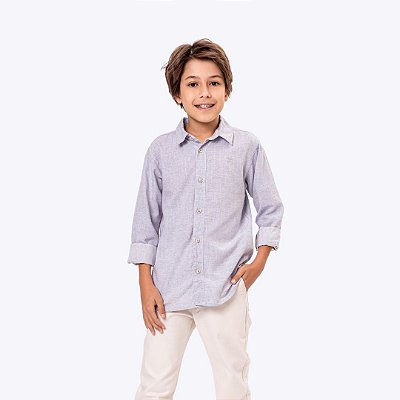 Conjunto Camisa Social Manga Longa E Calça Sarja Infantil Menino Vigat 3027 Cinza