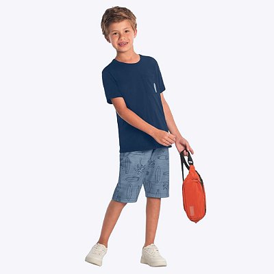 Conjunto Camiseta Manga Curta E Bermuda Estampa De Prancha Infantil Menino Brandili 26555 Preto