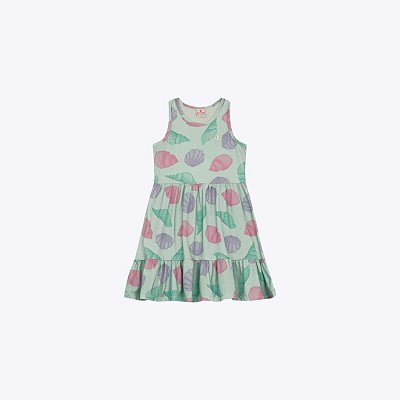 Vestido Manga Curta Estampa Conchas Infantil Menina Brandili 26597 Rosa Claro