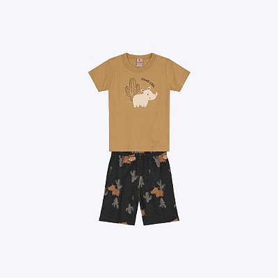 Conjunto Camiseta Manga Curta E Bermuda Moletinho Estampa Animal Infantil Menino Brandili 26534 Cinza Claro