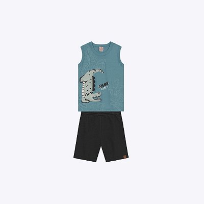 Conjunto Camiseta Regata E Bermuda Moletinho Infantil Menino Brandili  Verde