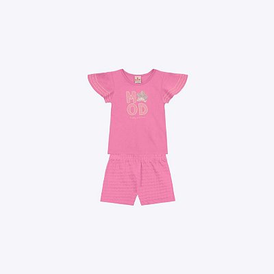 Conjunto Blusa Manga Curta E Shorts Infantil Menina Brandili 26585 Rosa
