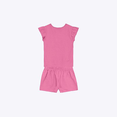 Conjunto Blusa Manga Curta Flor E Short-Saia Infantil Menina Brandili 26624 Rosa