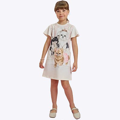 Vestido Manga Curta Em Molevisco Off White Infantil Menina Infanti 82832 Offwhite