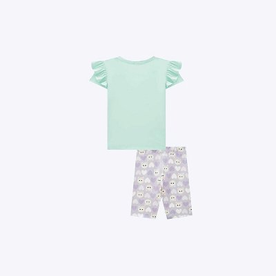 Conjunto De Blusa Alongada Em Meia Malha E Biker Em Molecotton Infantil Menina Infanti 84311 Verde Agua