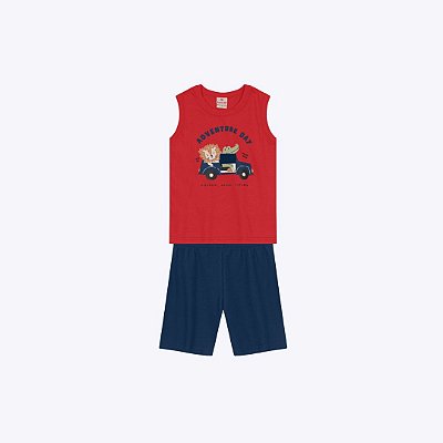 Conjunto Camiseta Regata E Bermuda Infantil Menino Brandili 26528 Azul