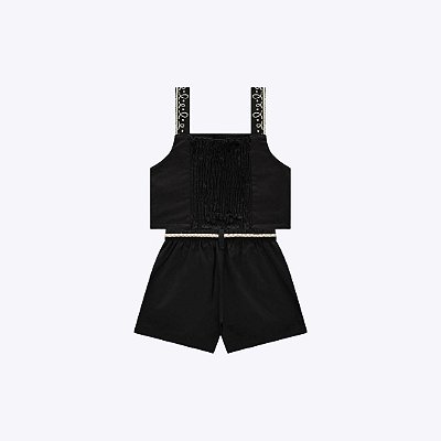 Conjunto Top Cropped E Shorts Em Sarja Com Elastano Juvenil Menina Vic&Vicky  84910 Preto