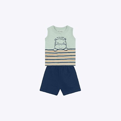 Conjunto Camiseta Regata E Shorts Bebê Menino Brandili 26839 Cinza Claro