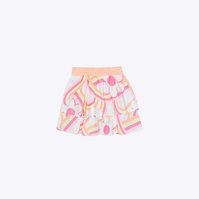 Conjunto Blusa Manga Curta e Short Saia Laranja Neon Infantil Menina Mundo Cinti 12571