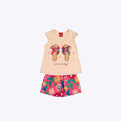 Conjunto Blusa Regata E Shorts Floral Infantil Menina Kyly P1001011 Branco