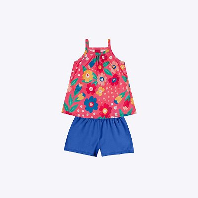 Conjunto Blusa De Alcinha Estampada E Shorts Infantil Menina Kyly P1001009 Rosa