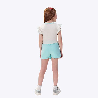 Conjunto Blusa Cropped Abacaxi Lovely E Shorts-Saia Infantil Menina Mundo Cinti 12561 Offwhite