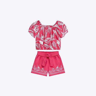 Conjunto Blusa Cropped E Shorts Moletom Infantil Menina Nanai 6000304 Azul