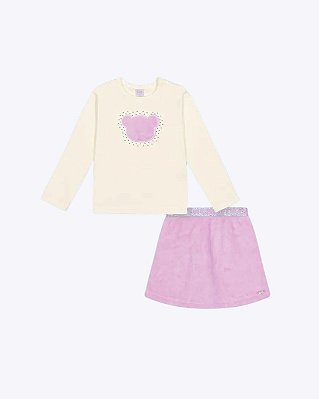 Conjunto Blusa Manga Longa e Saia Shorts em Pelo em Fleece Infantil Feminino Mundo Cinti 10549