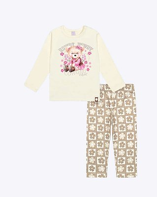 Conjunto Felpado Blusa Manga Longa e Calça Legging Bebê Menina Ursa Cowgirl Vibes Mundo Cinti 10540