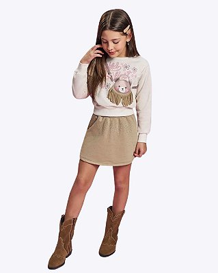 Conjunto Blusão Moletom e Shorts-Saia Infantil Feminino Mundo Cinti 12901