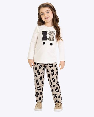 Conjunto Blusa Manga Longa e Calça Legging Animal Print Infantil Feminino Milon 2001505