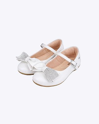 Sapatilha Branca Bailarina Laço com Strass Infantil Feminina Pampili 188730000