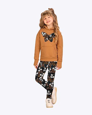 Conjunto Casaco Moletom com Capuz e Calça Legging Estampada Infantil Feminino Kyly 1001562