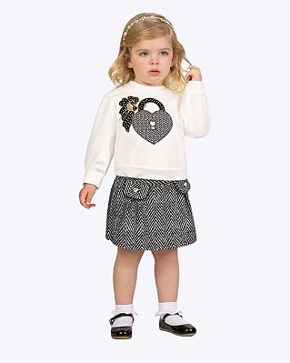 Conjunto Casaco Moletom e Shorts-Saia Jacquard Infantil Feminino Milon 2001497