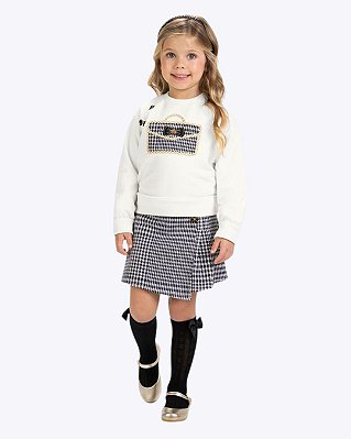 Conjunto Casaco Cropped Manga Longa Moletom e Shorts-Saia Jacquard Infantil Feminino Milon 2001509