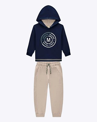 Conjunto Moletom Peluciado com Capuz e Calça Moletom Juvenil Masculino Milon 2001545