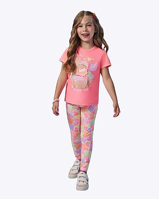 Conjunto Blusa em Meia Malha e Calça Legging em Malha Power Infantil Feminino Infanti 95324