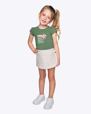 Conjunto Blusa Manga Curta Cotton e Shorts Saia Malha Waffle Infantil Feminino Have Fun  30459