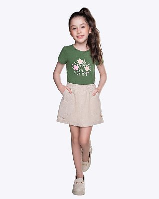 Conjunto Blusa Manga Curta Cotton e Shorts-Saia Eco Infantil Feminino Have Fun 30441